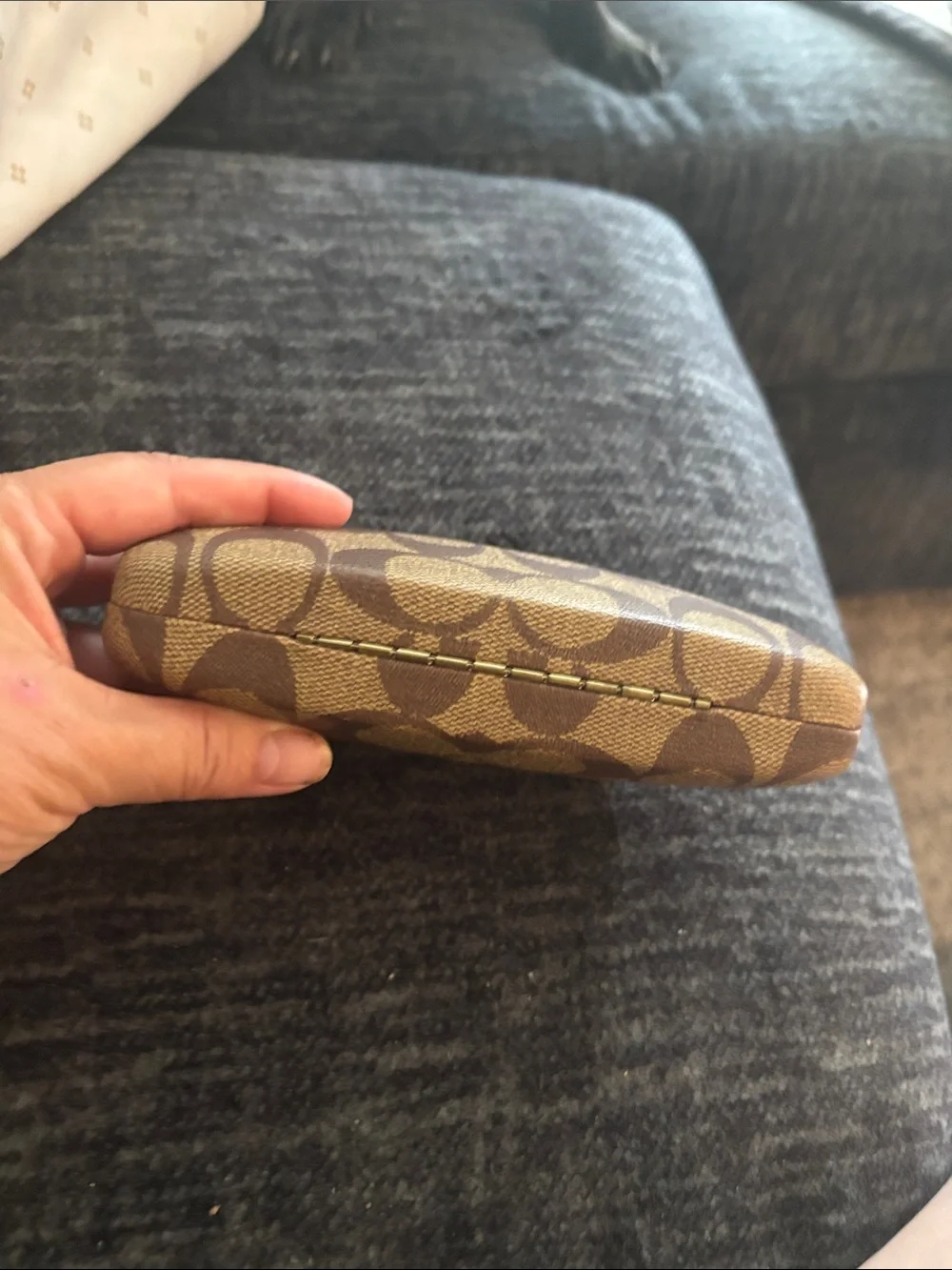 Coach Brown Signature Monogram Hard Sunglasses Case with Gold Logo
